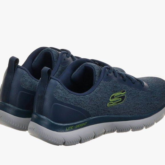 Skechers Blue Summits Forrader Shoes with Gray Sole and Lime Accents. - Picture 3 of 8
